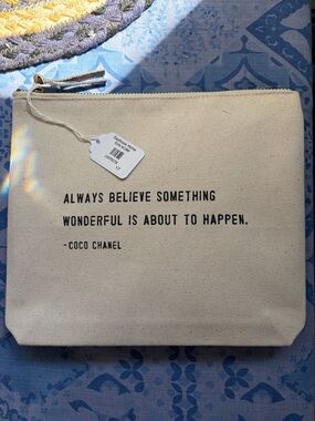 Canvas Quote Zip Pouch Clutch in Natural